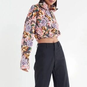 Urban Outfitters UO Angela Fleece Half Zip Cropped Floral Pullover Sweatshirt